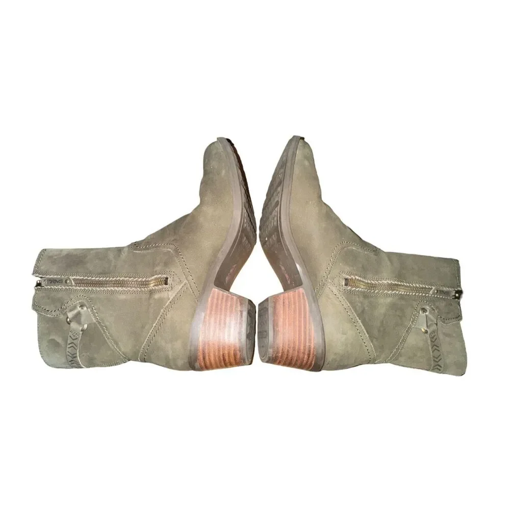 Teva Foxy Mid Boot Women's 8.5 Olive Green Leather Side Zip Biker Moto
